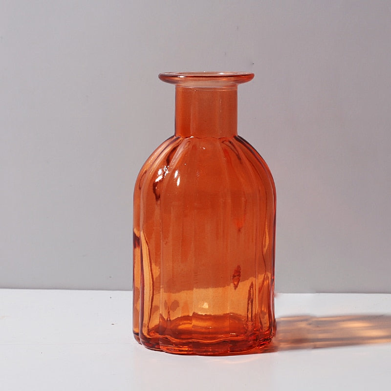 Sylvie Glass Flower Vase Orange Ridged