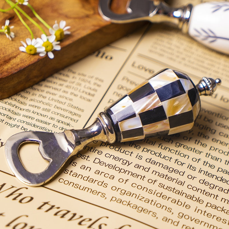 Tango Carved Wood Bottle Opener Black Checks
