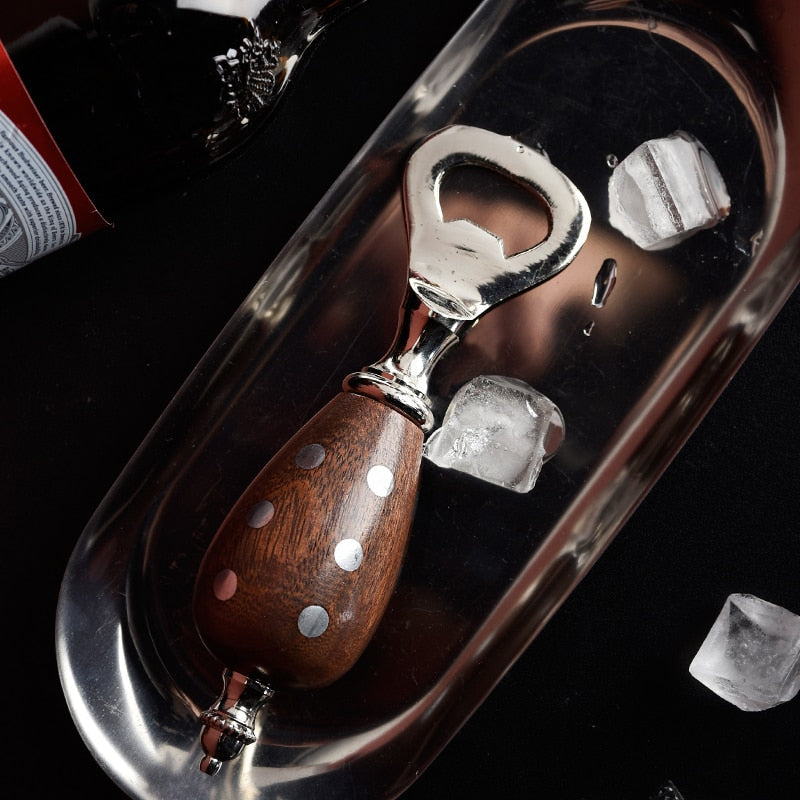Tango Carved Wood Bottle Opener Silver Dots