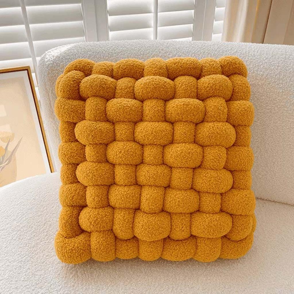 Handmade Teddy Braided Cushion Ginger Yellow