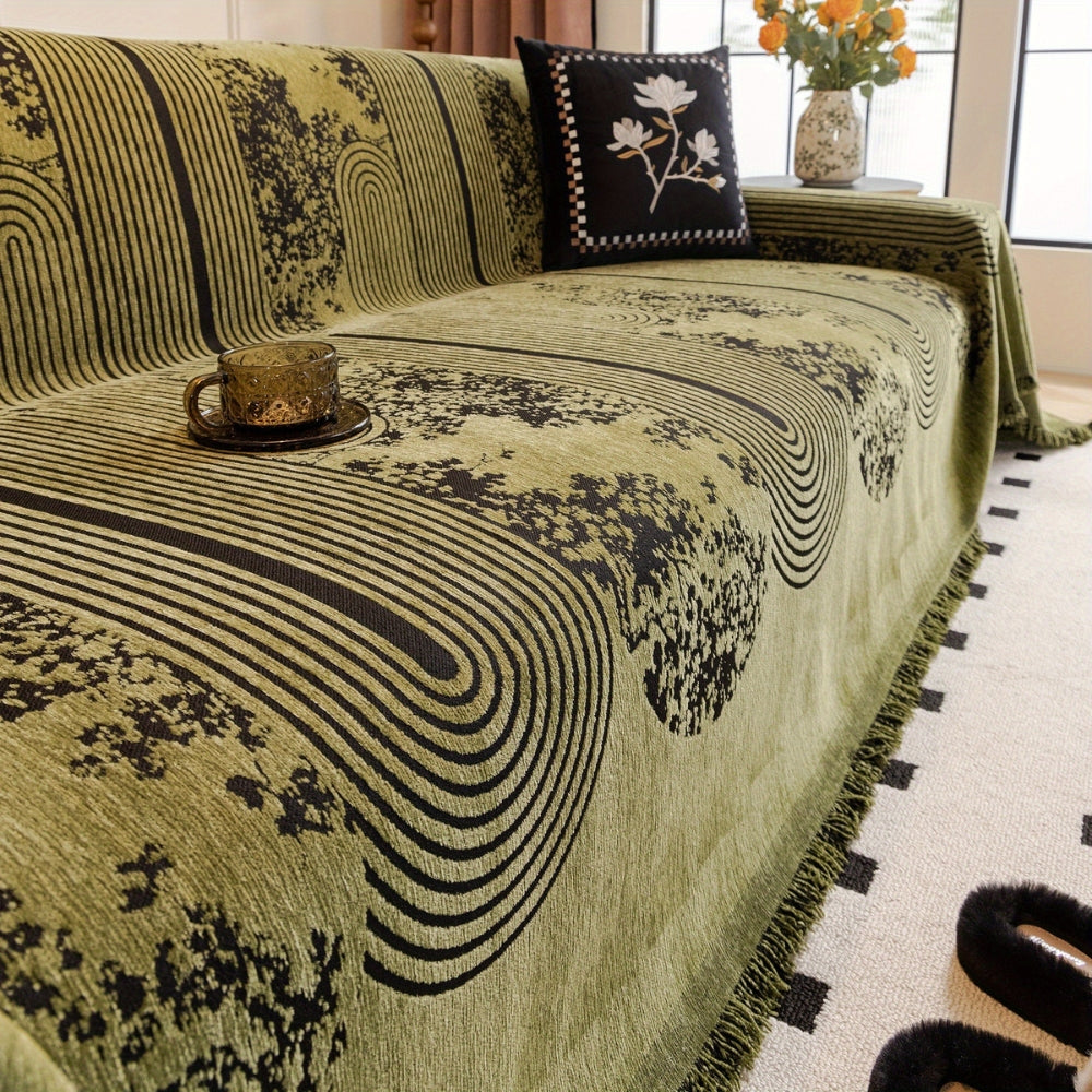 Mosaic Lines Pattern Sofa Cover Olive Swirl