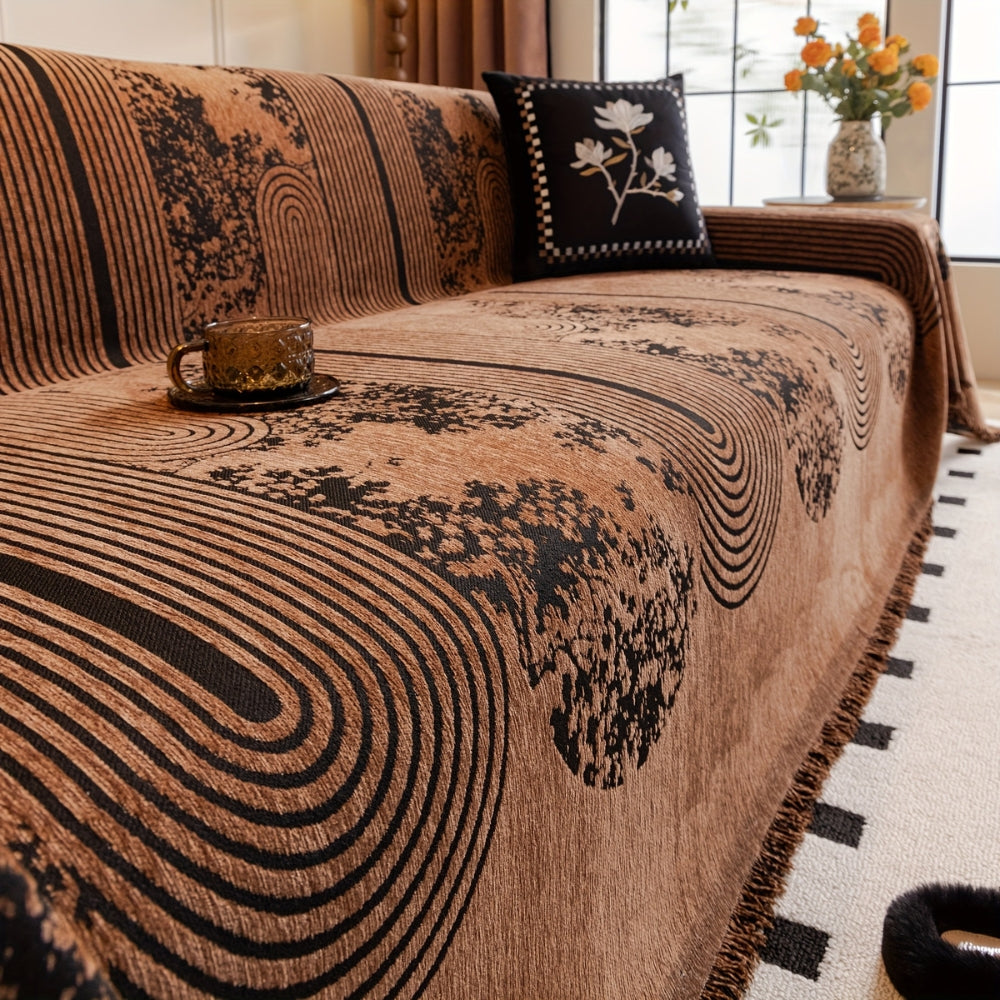 Mosaic Lines Pattern Sofa Cover Mocha Swirl