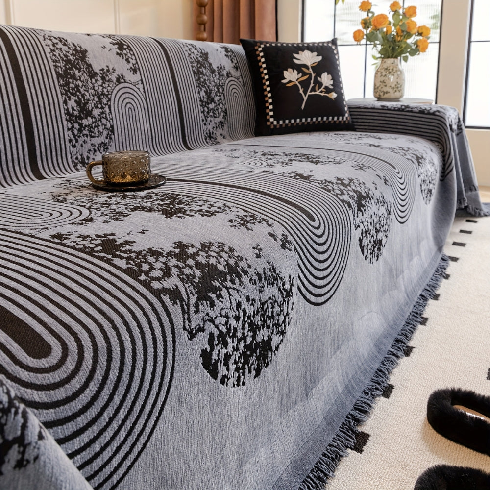 Mosaic Lines Pattern Sofa Cover Slate Swirl