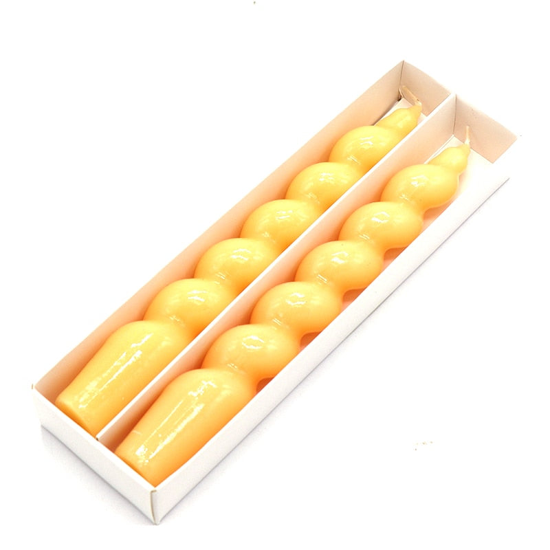 Thick Spiral Decorative Candle 2 Piece Set Yellow Spiral 2PC