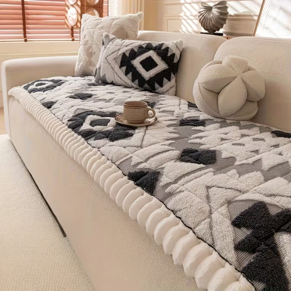 Thick Winter Quilted Plush Couch Cover Graphite Stone