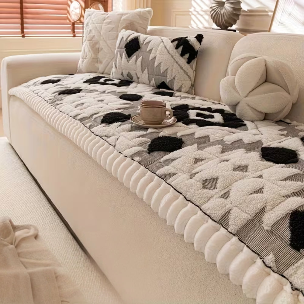 Thick Winter Quilted Plush Couch Cover Midnight Noir