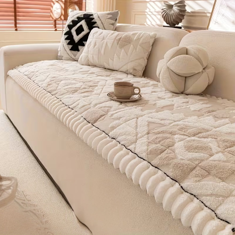 Thick Winter Quilted Plush Couch Cover Soft Sand