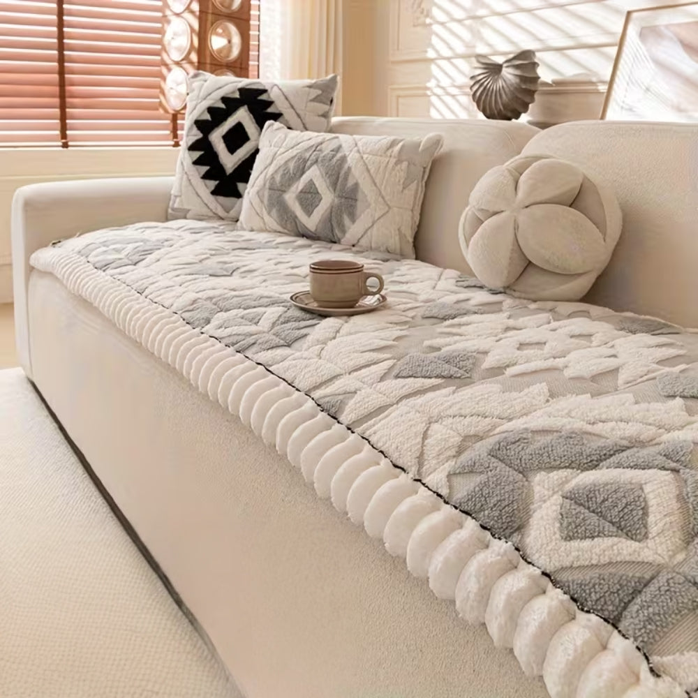 Thick Winter Quilted Plush Couch Cover Mist Gray