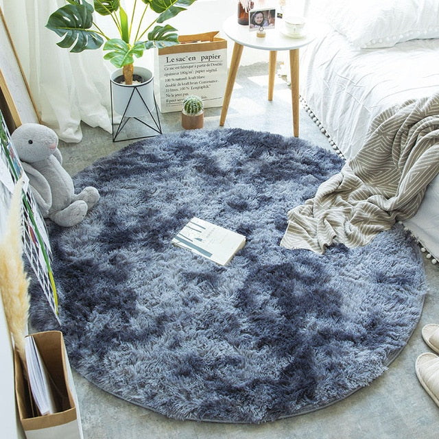 Tie Dye Rainbow Faux Fur Rug Blue