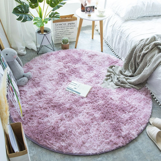 Tie Dye Rainbow Faux Fur Rug Pink