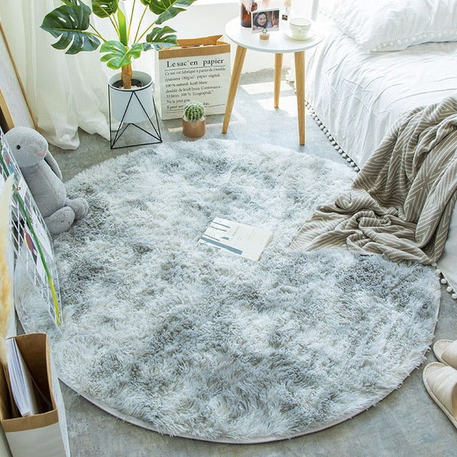 Tie Dye Rainbow Faux Fur Rug Light Gray