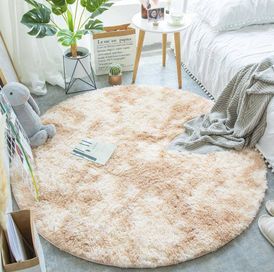 Tie Dye Rainbow Faux Fur Rug Beige