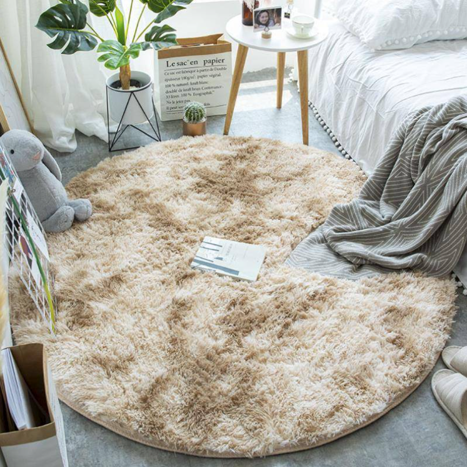 Tie Dye Rainbow Faux Fur Rug Tan