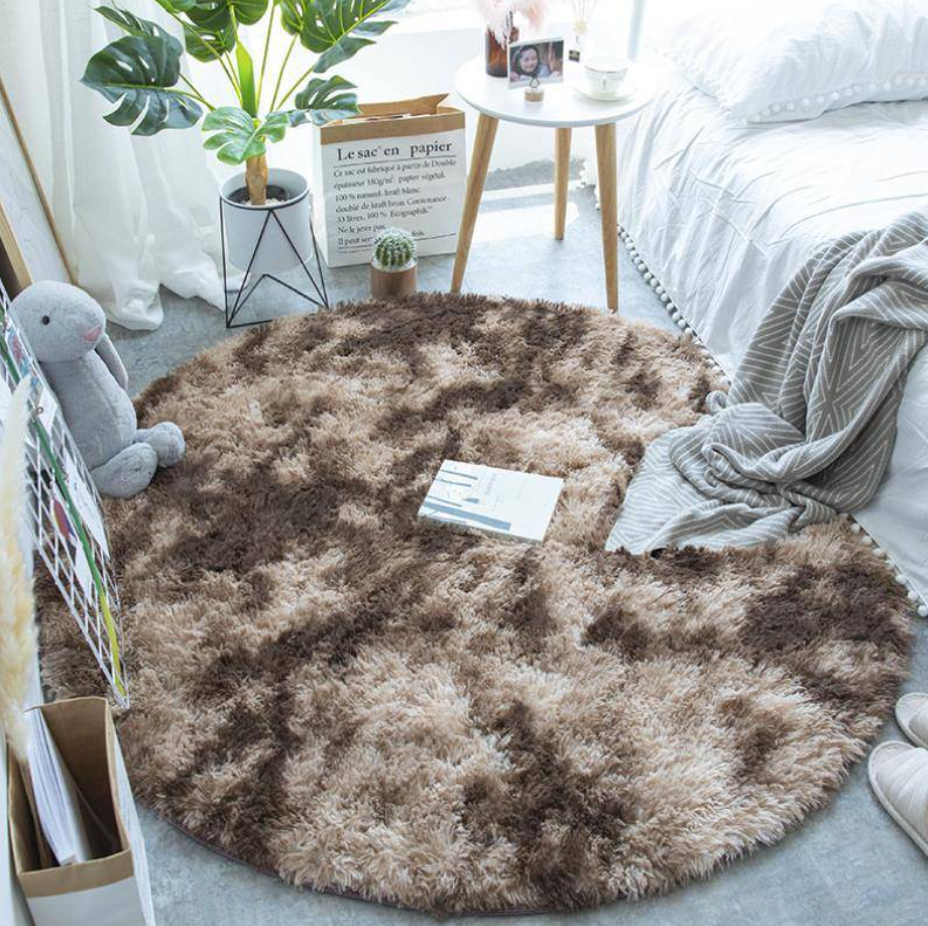 Tie Dye Rainbow Faux Fur Rug Brown