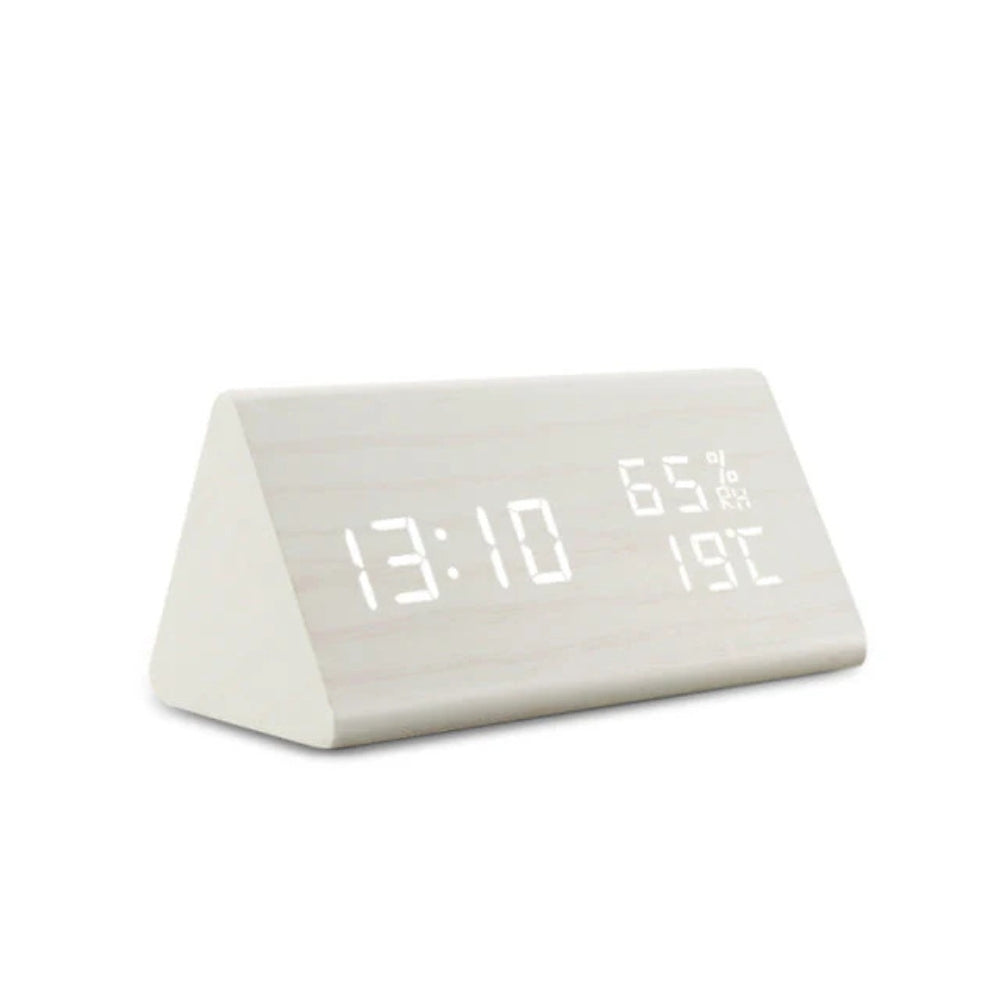 Elora Wooden LED Alarm Clock Digital Display Ivory Frost