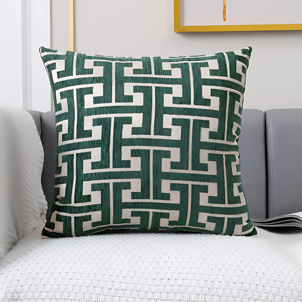 Timeless Maze Pattern Cushion Cover Emerald Twist