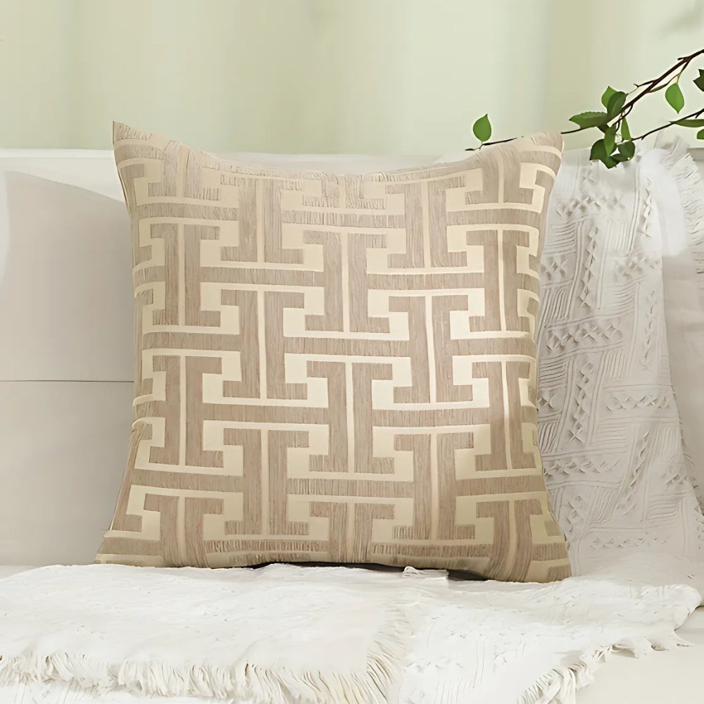 Timeless Maze Pattern Cushion Cover Almond Trail