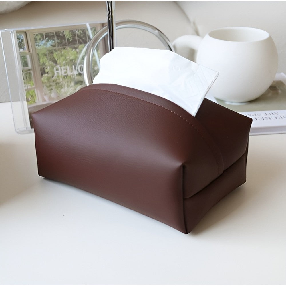 Tisovo Stylish Leather Tissue Case Chestnut