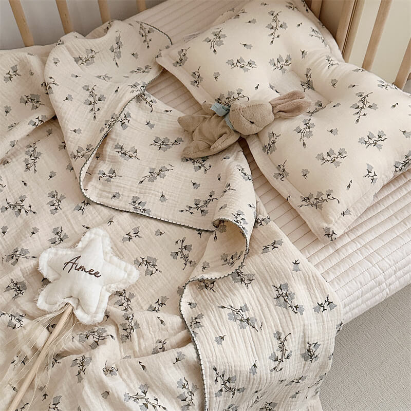 Hyacinth Floral Muslin Toddler Blanket & Pillow Set – 47″×51″