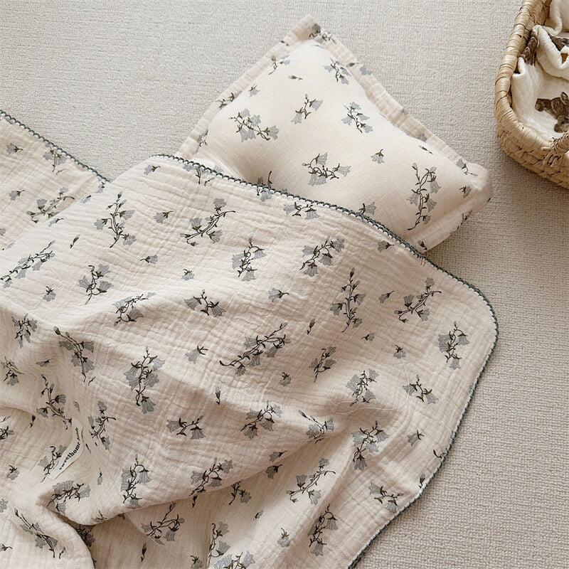 Hyacinth Floral Muslin Toddler Blanket & Pillow Set – 47″×51″