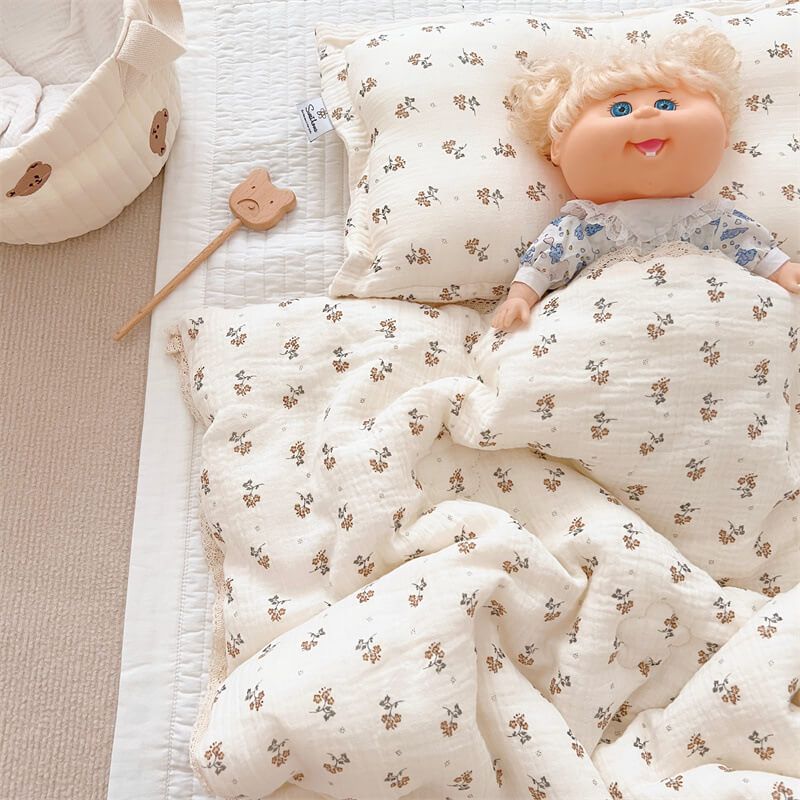 Calendula Floral Kids Comforter – Cotton Muslin with Lace Trim