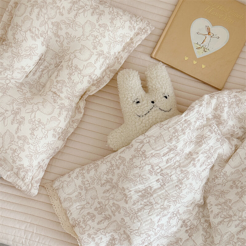 Woodland Baby Comforter – Muslin with Lace Trim & Fill