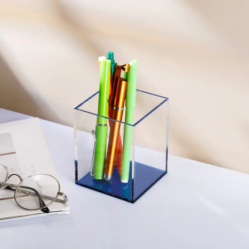 Transparent Color Acrylic Pen Holder Small Transparent blue