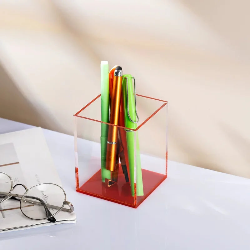Transparent Color Acrylic Pen Holder Small Transparent red