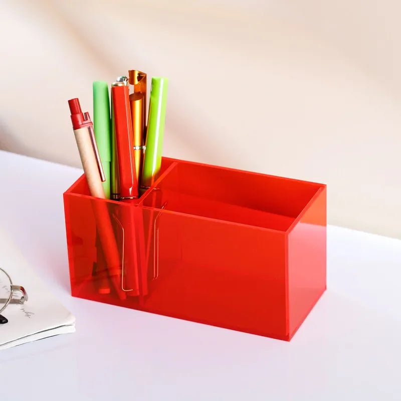 Transparent Color Acrylic Pen Holder Large Red