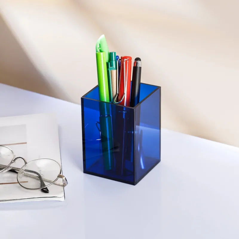 Transparent Color Acrylic Pen Holder Small Blue