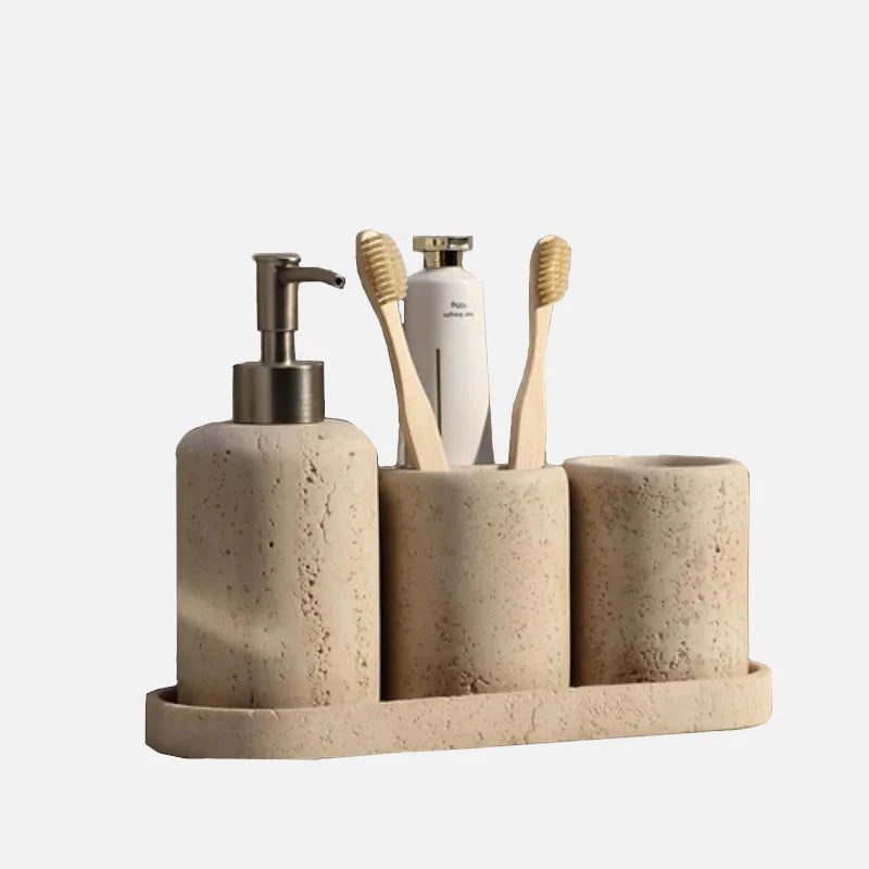 Travertine Cave Stone Bathroom Accessories Small 4 piece set