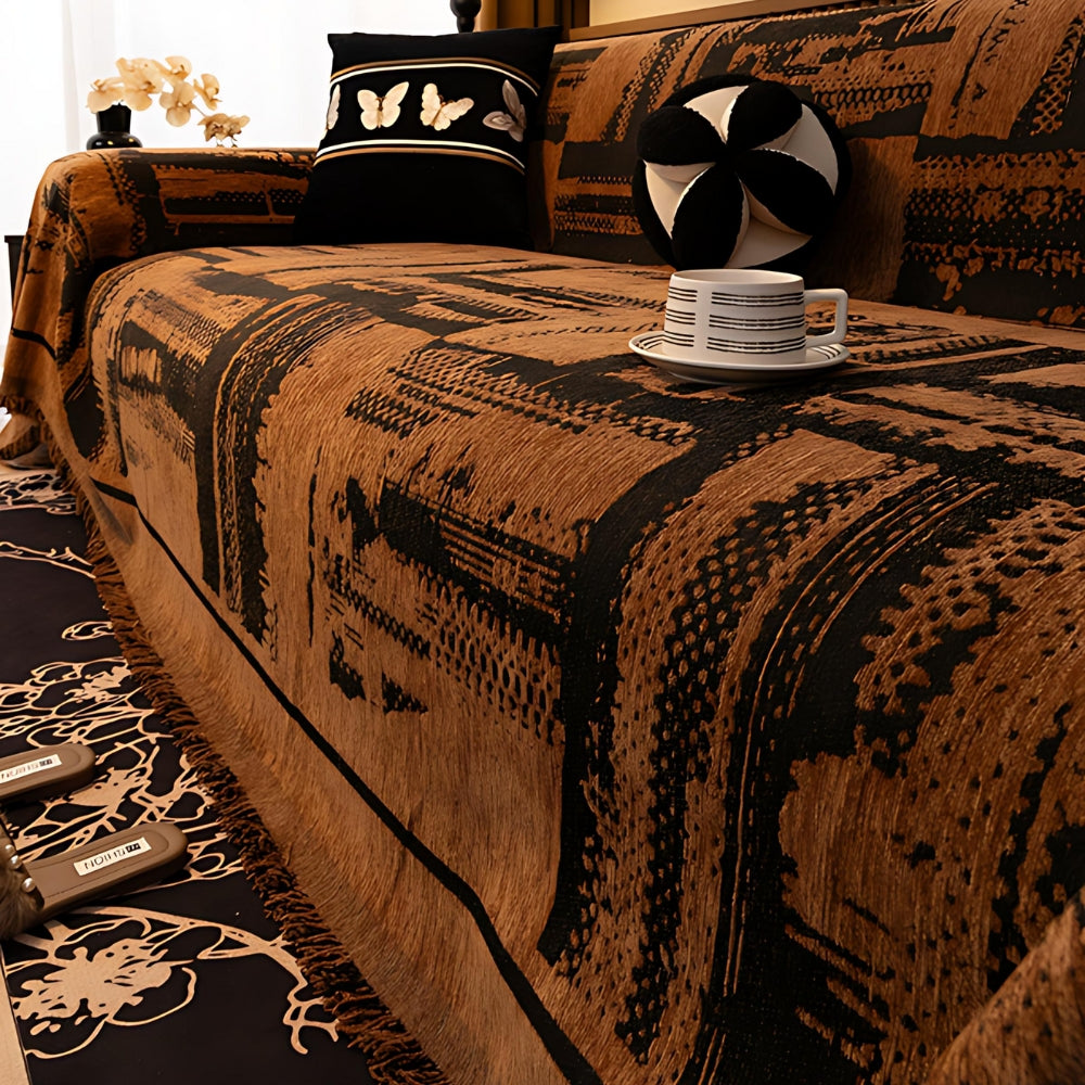 Tribal Geometric Chenille Sofa Cover Woven Block