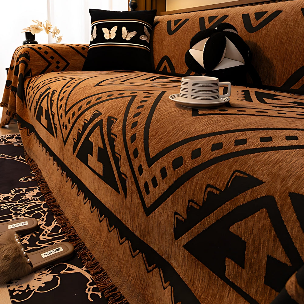 Tribal Geometric Chenille Sofa Cover Bold Triangles