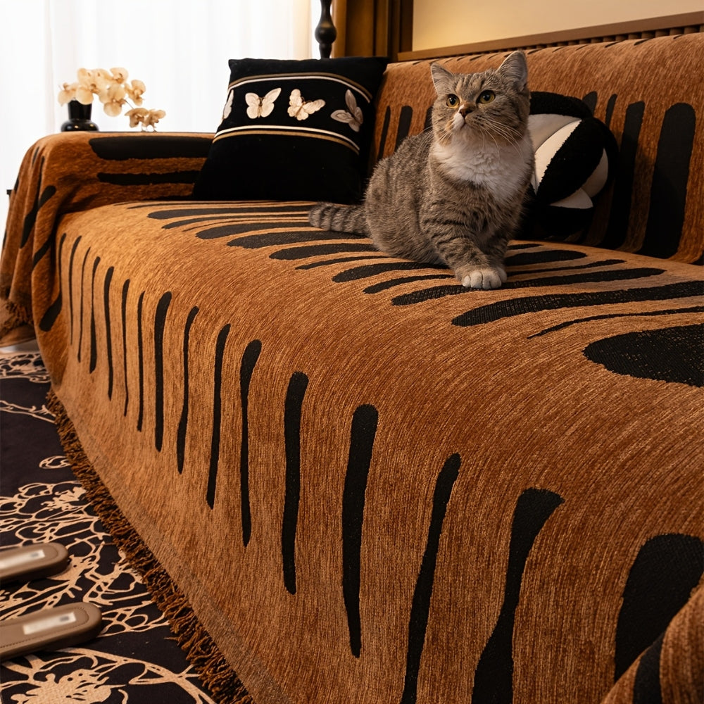 Tribal Geometric Chenille Sofa Cover Rust Drip