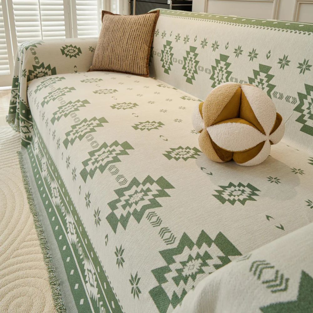 Tribal Harmony Reversible Sofa Cover Olive Crest