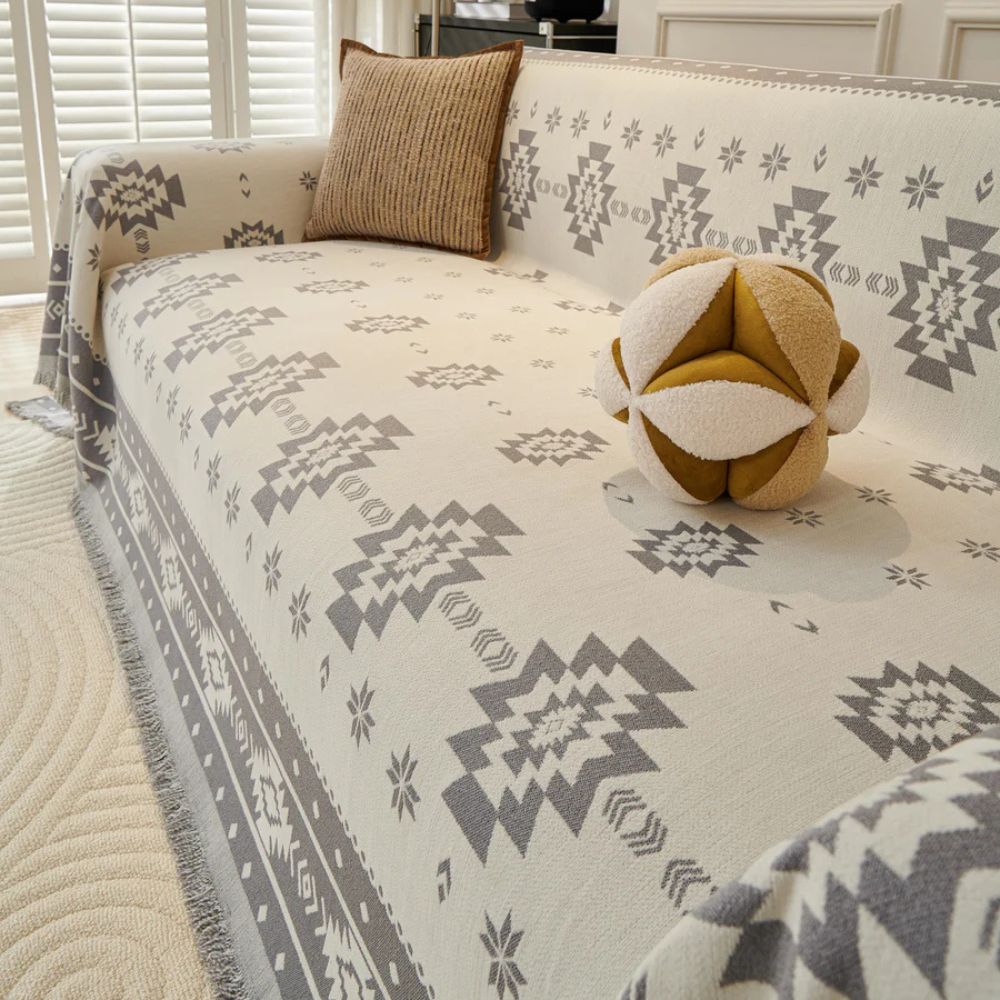 Tribal Harmony Reversible Sofa Cover Stone Whisper