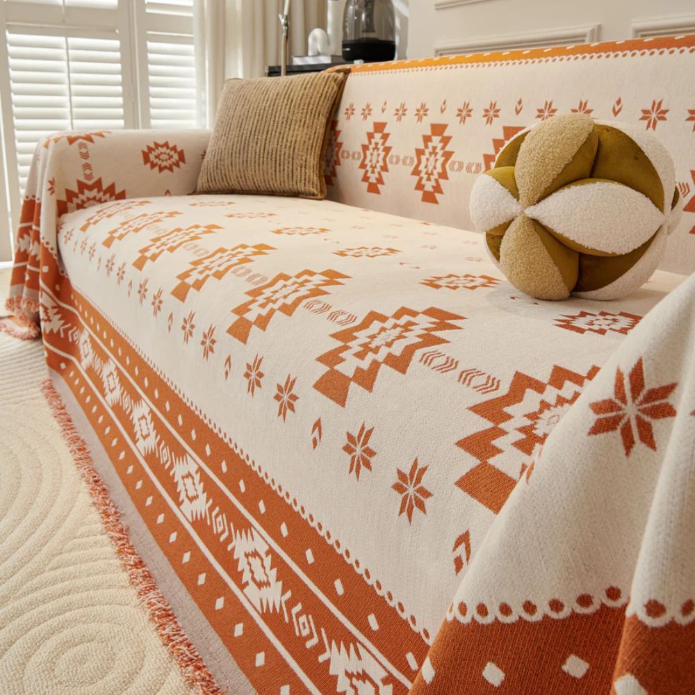 Tribal Harmony Reversible Sofa Cover Clay Ember