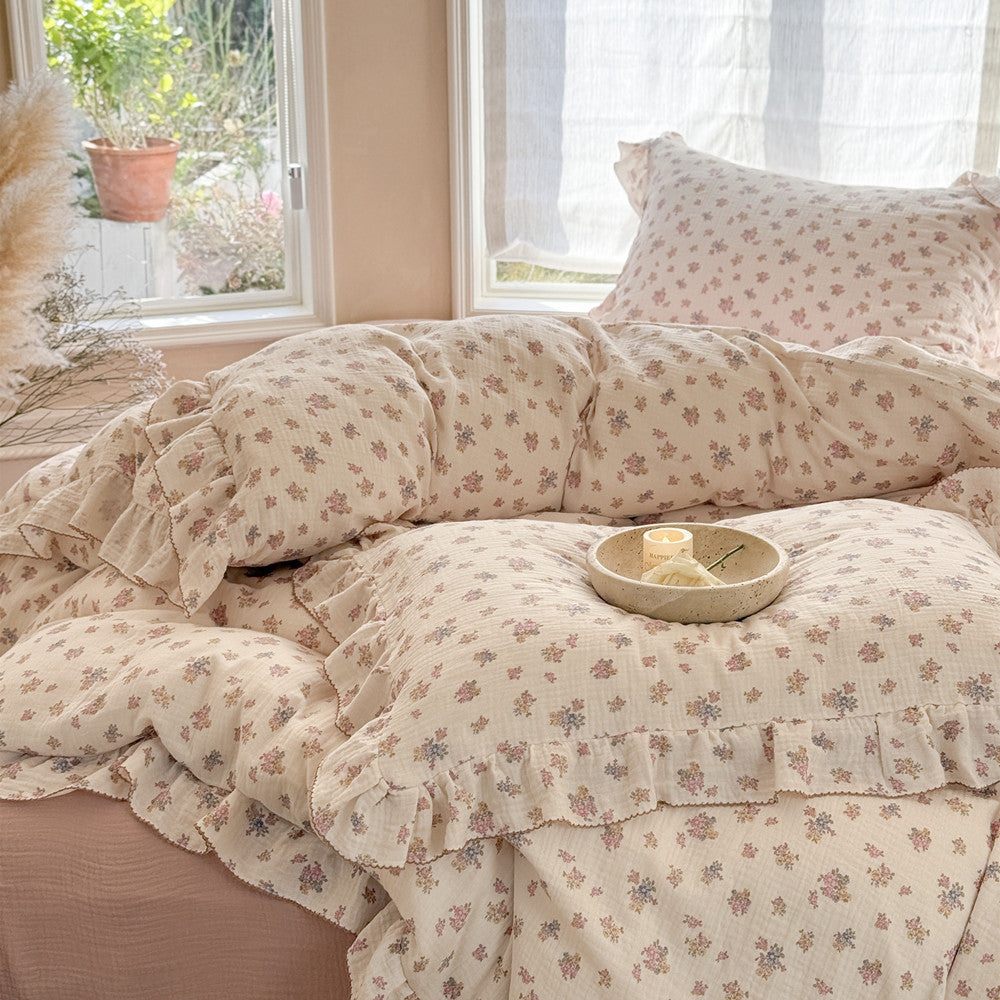 Tuberose Floral Cotton Duvet Cover Set – Ruffled Muslin