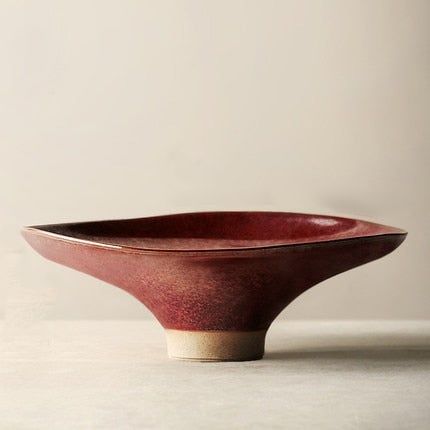 Tulip Handmade Ceramic Serving Plate Red Brown Large