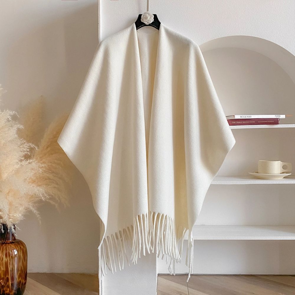 Twilight Chill Acrylic Poncho Shawl Ivory Drape