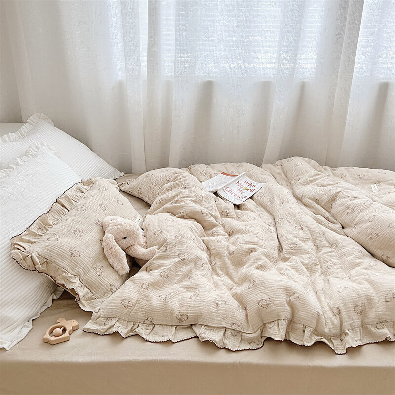 Cotton Muslin Duvet Cover Set – Ruffled Bunny Print