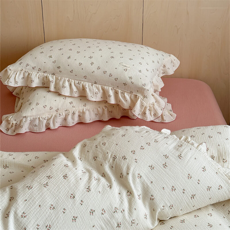 Small Pink Floral Duvet Cover Set - Cotton Muslin