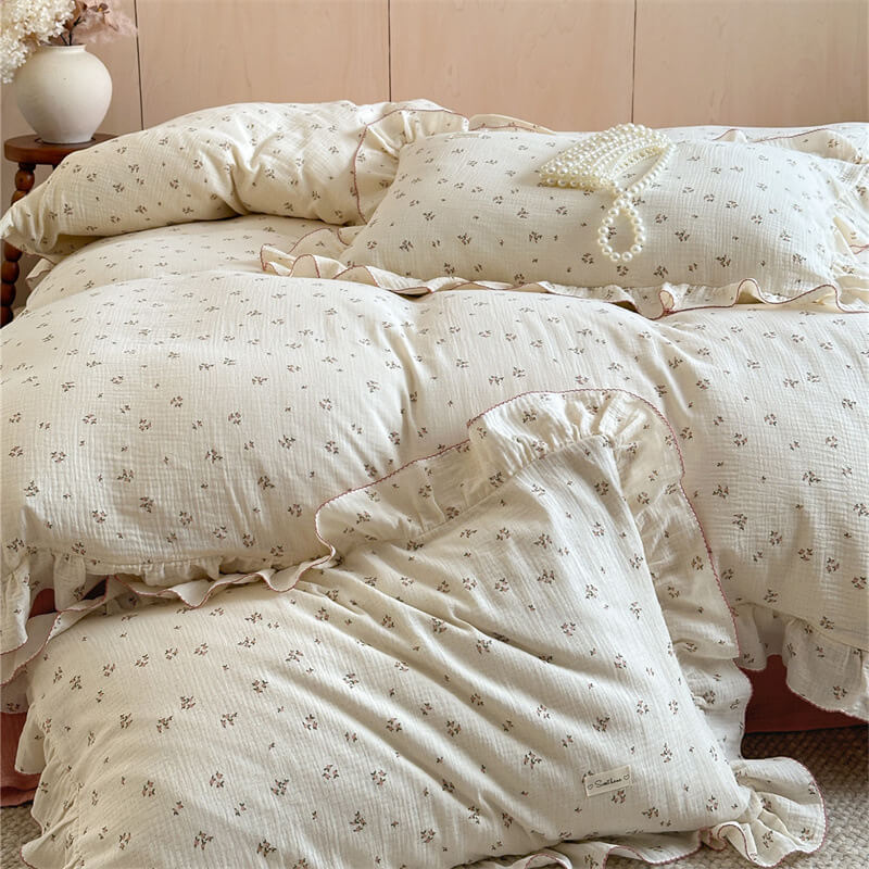 Small Pink Floral Duvet Cover Set - Cotton Muslin