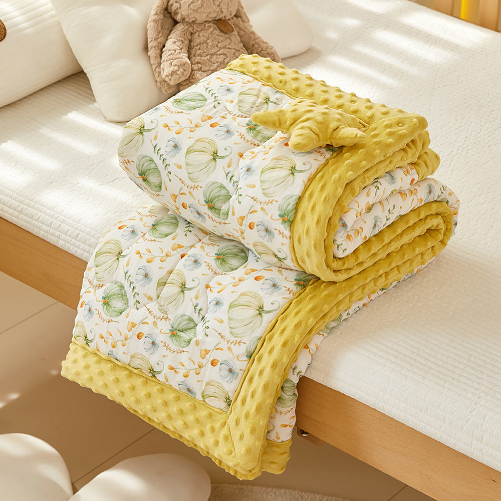 Reversible Baby Quilt – Cotton & Minky Dot Fleece Pumpkin