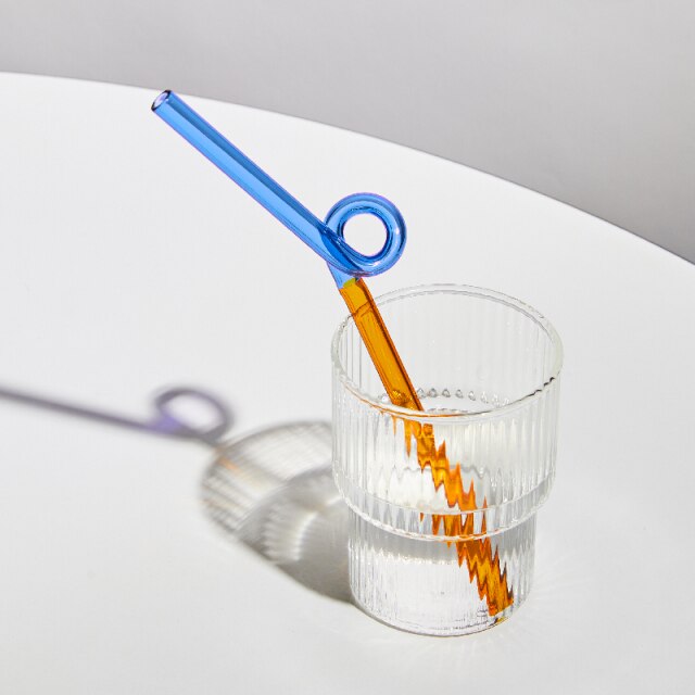 Twist Colorful Glass Straw Blue Orange Spiral