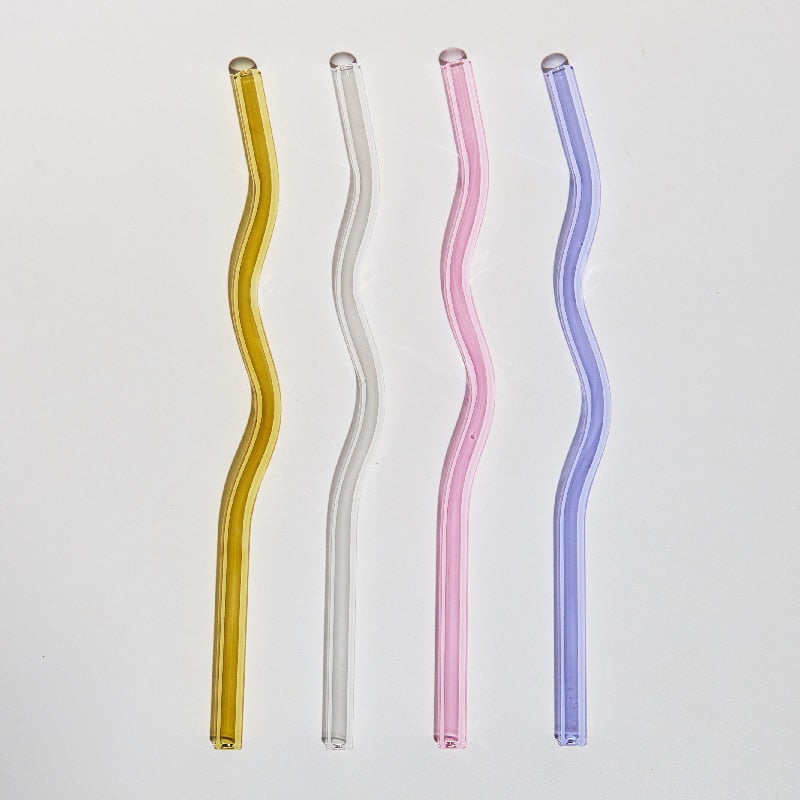 Twist Colorful Glass Straw Multi (4 pc Set) Wave