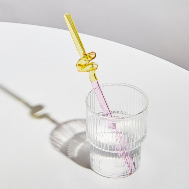 Twist Colorful Glass Straw Yellow Pink Twist