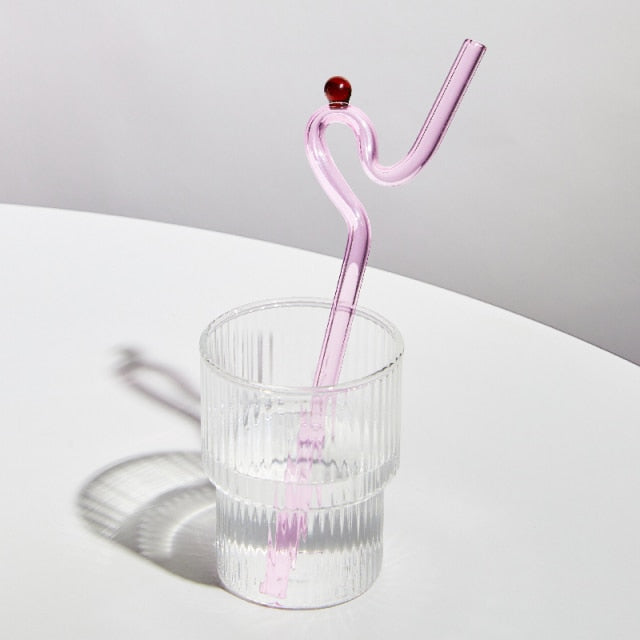 Twist Colorful Glass Straw Pink Curve