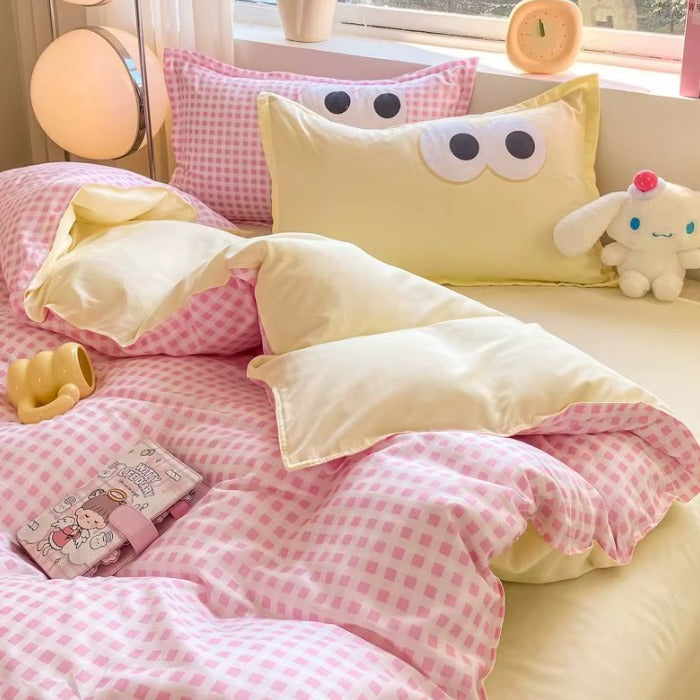 Pink Gingham Eye Bedding Set