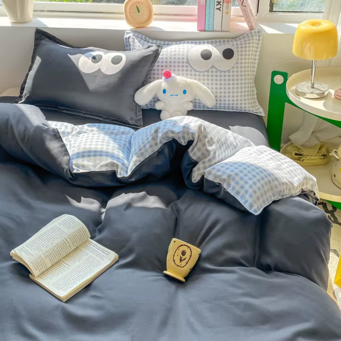 Gray Blue Gingham Bedding Set
